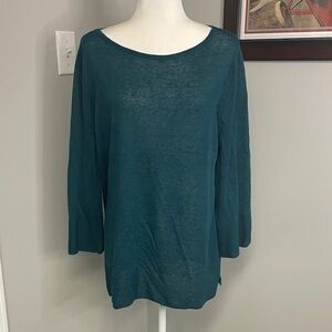 J Jill Linen Blend Long sleeve crewneck sweater teal green size Large